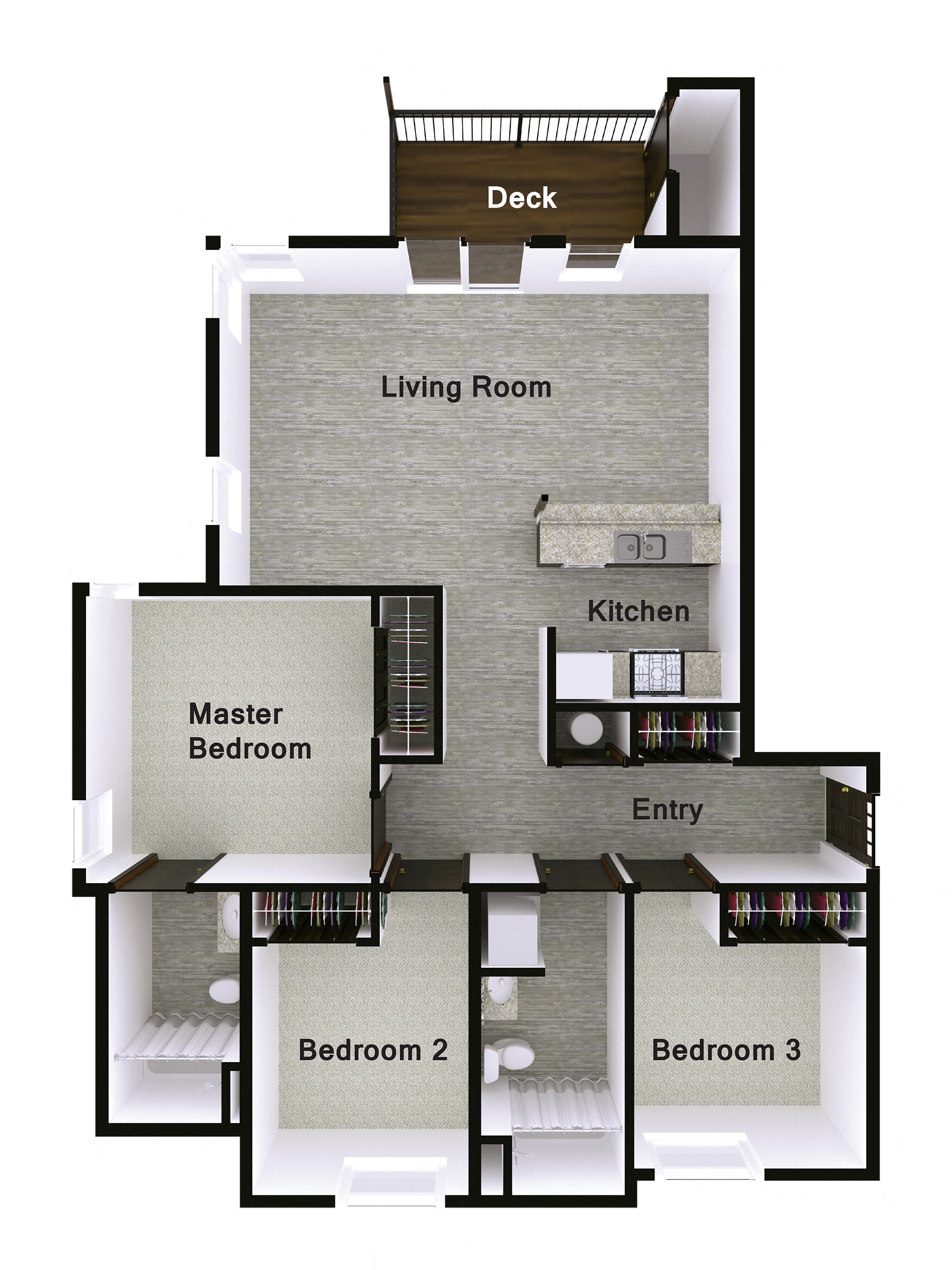 Floor plan for 3 beds, 2 baths, 1150 sqft